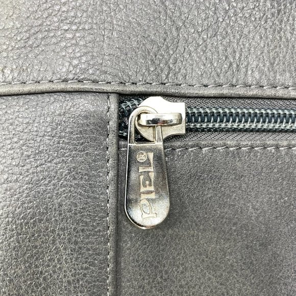 Piel Colombian Leather Shoulder Bag Gray Zippered Medium Laptop Tote - Picture 5 of 11